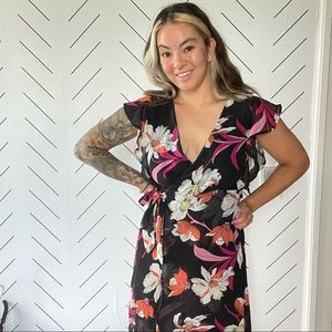 Black and Pink Floral Asymmetrical Dress Size Small